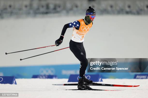 Jasper Good of Team USA competes during the Large Hill/4x5km, Cross-Country Round as part of Biathlon Team Gundersen Large Hill/4x5km event on Day 13...