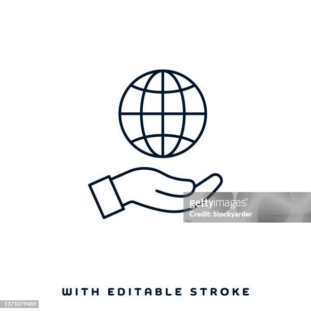 global capability line icon design - world hands stock illustrations