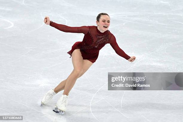 Mariah Bell of Team United States skates during the Women Single Skating Free Skating on day thirteen of the Beijing 2022 Winter Olympic Games at...