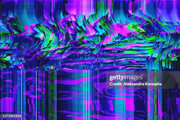 motion glitch interlaced multicolored distorted textured futuristic background - tv program fotografías e imágenes de stock