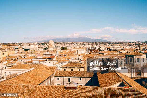 rooftops and mount etna in catania - catania sicily fotografías e imágenes de stock