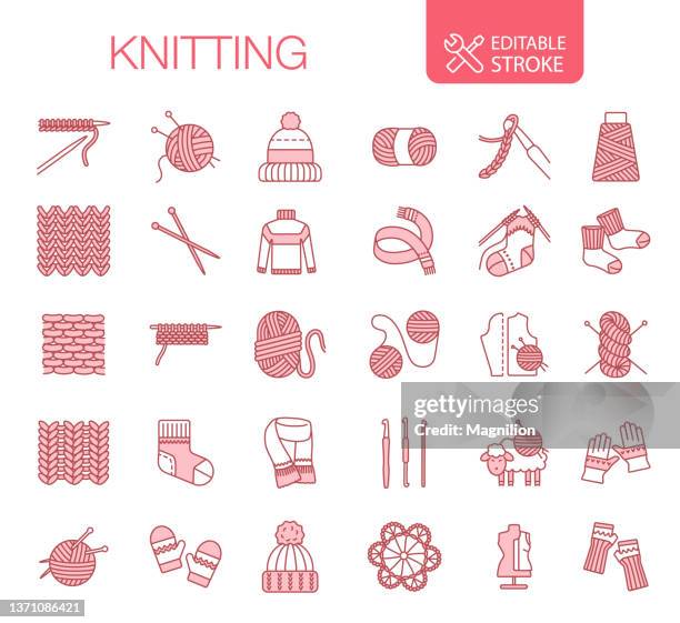 bildbanksillustrationer, clip art samt tecknat material och ikoner med knitting icons set editable stroke - scarf