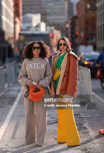 Fashion Week Guests is seen outside the Bevza show , during New York Fashion Week, on February 14, 2022 in New York City.
