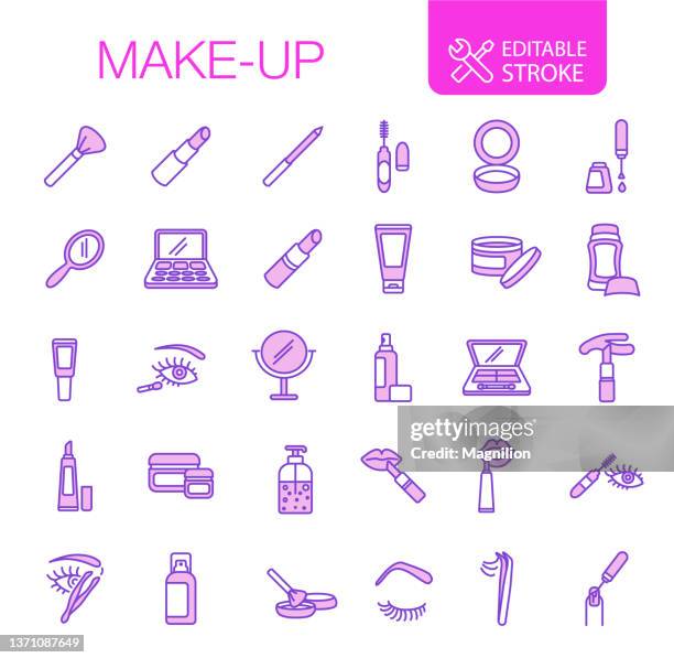 make-up icons set editable stroke - lipstick stock illustrations stock illustrations