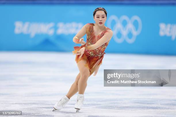 Wakaba Higuchi of Team Japan skates during the Women Single Skating Free Skating on day thirteen of the Beijing 2022 Winter Olympic Games at Capital...