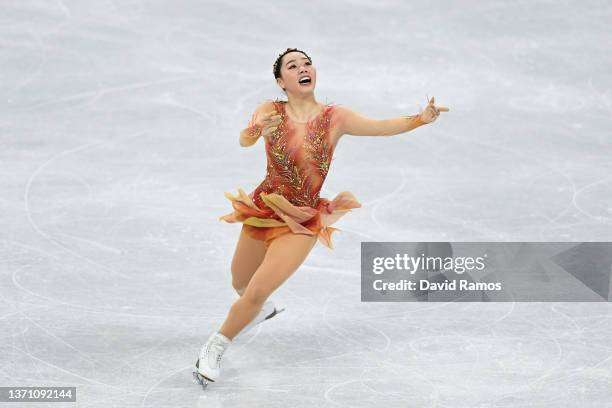 Wakaba Higuchi of Team Japan skates during the Women Single Skating Free Skating on day thirteen of the Beijing 2022 Winter Olympic Games at Capital...