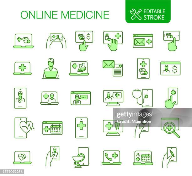 online medizin icons set editierbar - telemedizin stock-grafiken, -clipart, -cartoons und -symbole