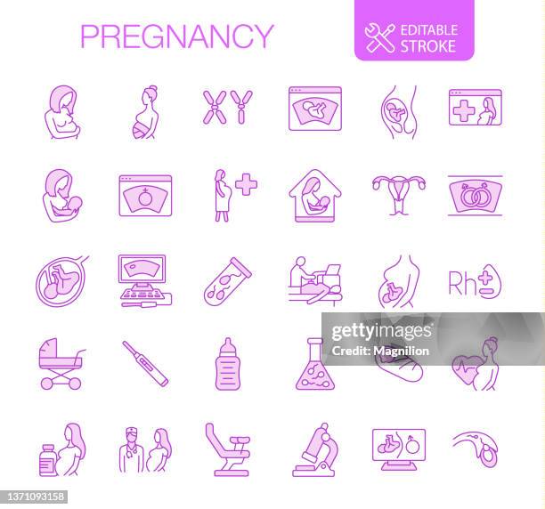 stockillustraties, clipart, cartoons en iconen met pregnancy icons set editable stroke - artificial insemination