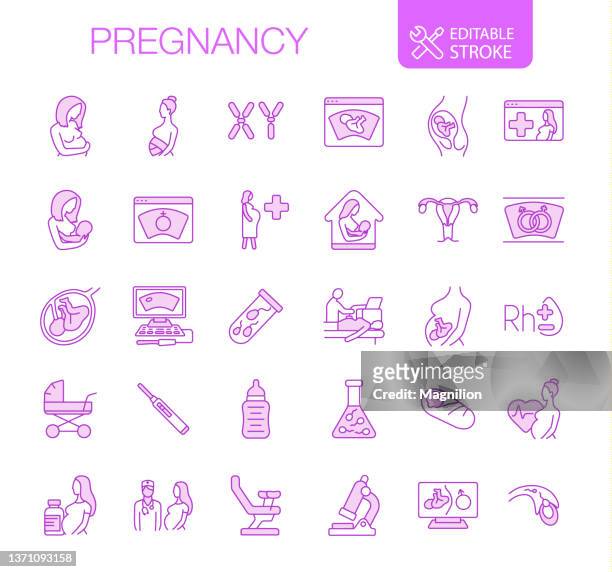 ilustrações, clipart, desenhos animados e ícones de ícones da gravidez definem derrame editável - cromossoma