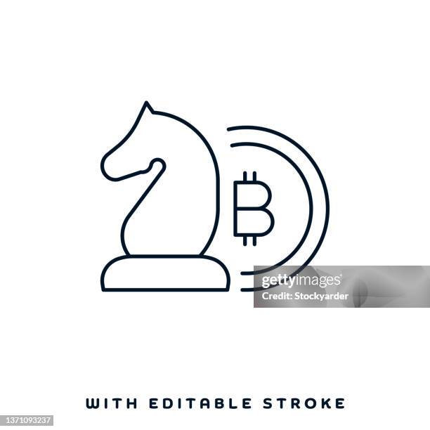 ilustraciones, imágenes clip art, dibujos animados e iconos de stock de diseño de iconos de línea de estrategia blockchain - chess horse