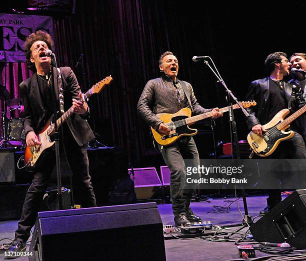 Willie Nile and Bruce Springsteen performs during the 2012 Light of Day Concert Series "New Jersey" at the Paramount Theatre on January 14, 2012 in...