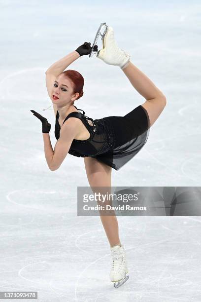 Alexandra Trusova of Team ROC skates during the Women Single Skating Free Skating on day thirteen of the Beijing 2022 Winter Olympic Games at Capital...