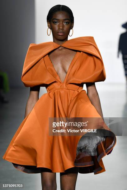Model walks the runway during the Bibhu Mohapatra Ready to Wear Fall/Winter 2022-2023 fashion show as part of the New York Fashion Week on February...