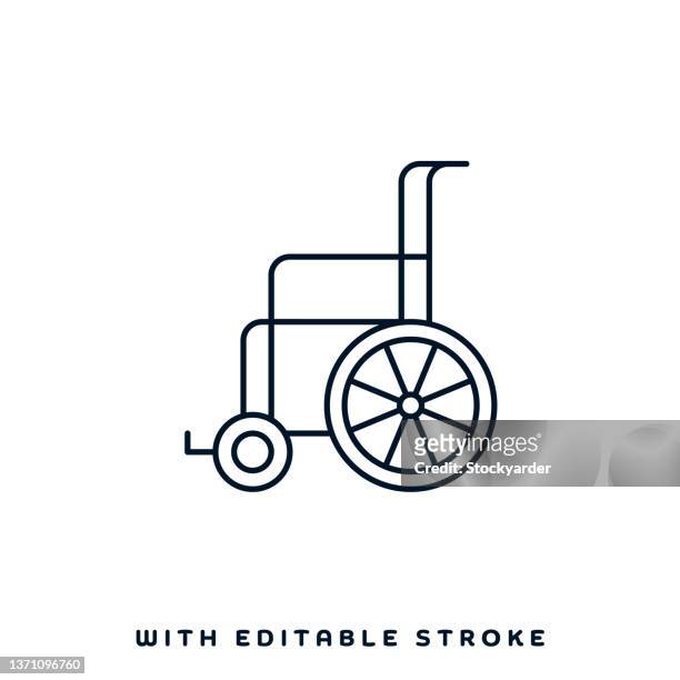 ilustraciones, imágenes clip art, dibujos animados e iconos de stock de diseño del icono de la línea de seguro de discapacidad - disabled accessible boarding sign