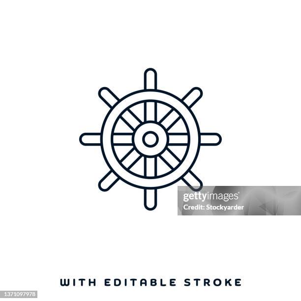 stockillustraties, clipart, cartoons en iconen met sailboat steering wheel line icon design - boat