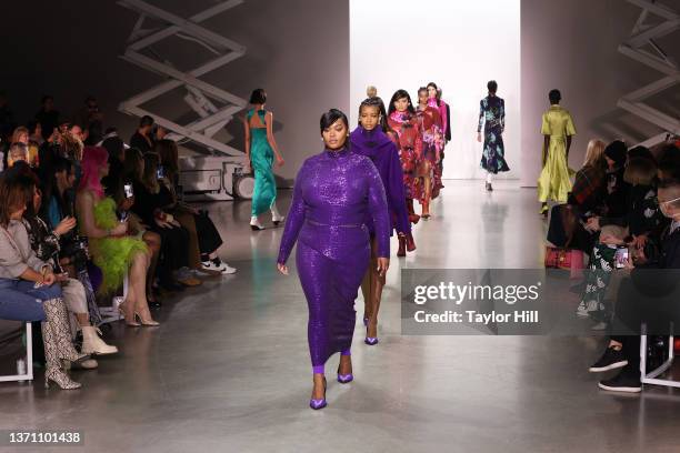 Model walks the runway during Prabal Gurung's A/W 2022 fashion show during New York Fashion Week at Spring Studios on February 16, 2022 in New York...