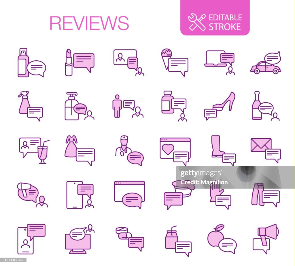Reviews and Feedback Icons Set Editable Stroke
