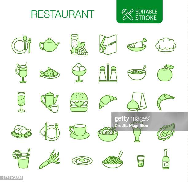 restaurant icons set editable stroke - green eggs and ham 幅插畫檔、美工圖案、卡通及圖標