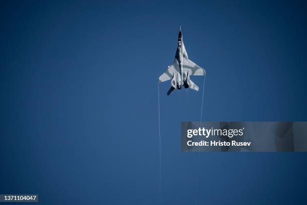 Bulgarian Air Force MiG-29 performs during the joint tasks on enhanced airspace protection Air Policing by the Bulgarian and Spanish Air Forces on...