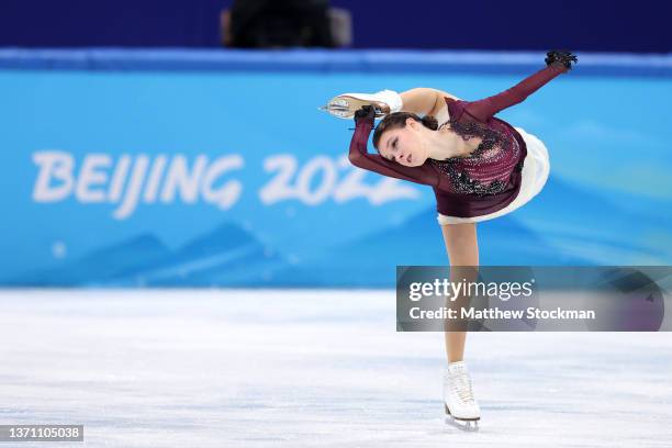 Anna Shcherbakova of Team ROC skates during the Women Single Skating Free Skating on day thirteen of the Beijing 2022 Winter Olympic Games at Capital...