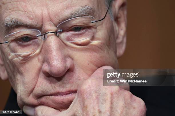 Senate Judiciary Committee ranking member Sen. Chuck Grassley attends a committee business meeting on February 17, 2022 in Washington, DC. U.S....