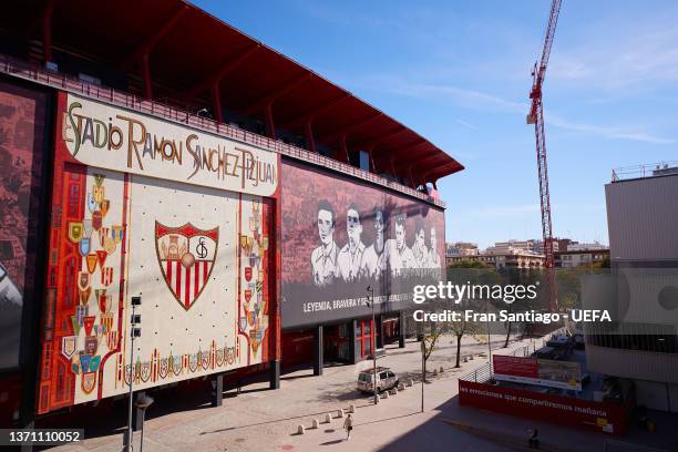 General view outside the stadium prior to the UEFA Europa League Knockout Round Play-Offs Leg One match between Sevilla FC and Dinamo Zagreb at...