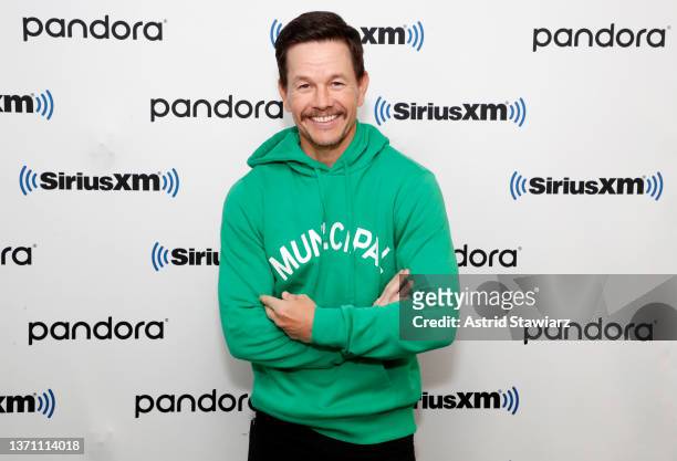Actor Mark Wahlberg visits the SiriusXM Studios on February 17, 2022 in New York City.