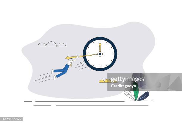 white-collar workers seize the clock and fly. - going back in time stock illustrations
