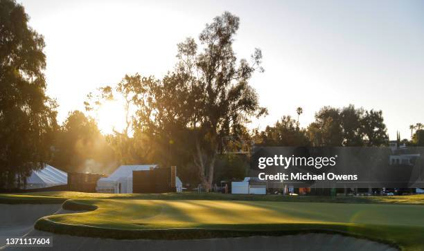 Scenic view of the third green is seen during the first round of The Genesis Invitational at Riviera Country Club on February 17, 2022 in Pacific...
