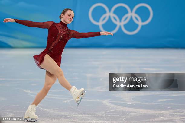 Mariah Bell of Team United States skates during the Women Single Skating Free Skating on day thirteen of the Beijing 2022 Winter Olympic Games at...