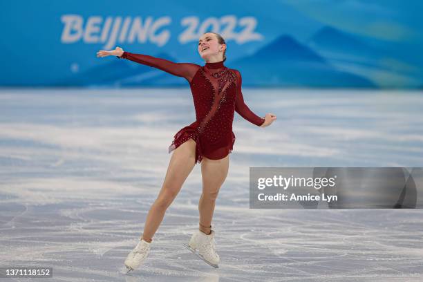 Mariah Bell of Team United States skates during the Women Single Skating Free Skating on day thirteen of the Beijing 2022 Winter Olympic Games at...