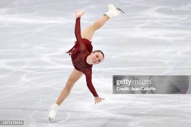 Mariah Bell of USA skates during the Women Single Skating Free Skating on day thirteen of the Beijing 2022 Winter Olympic Games at Capital Indoor...