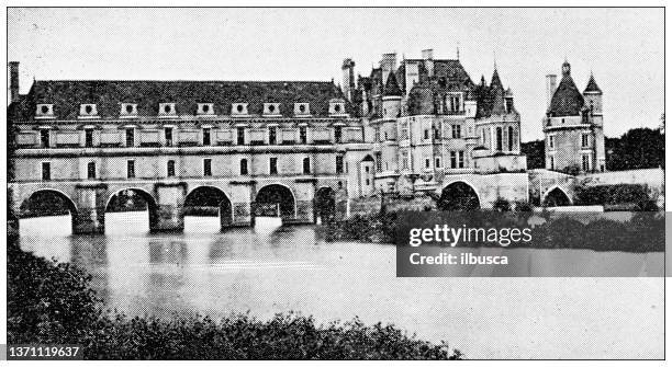 antike reisefotografien von frankreich: chenonceaux und der fluss cher - chercher stock-grafiken, -clipart, -cartoons und -symbole