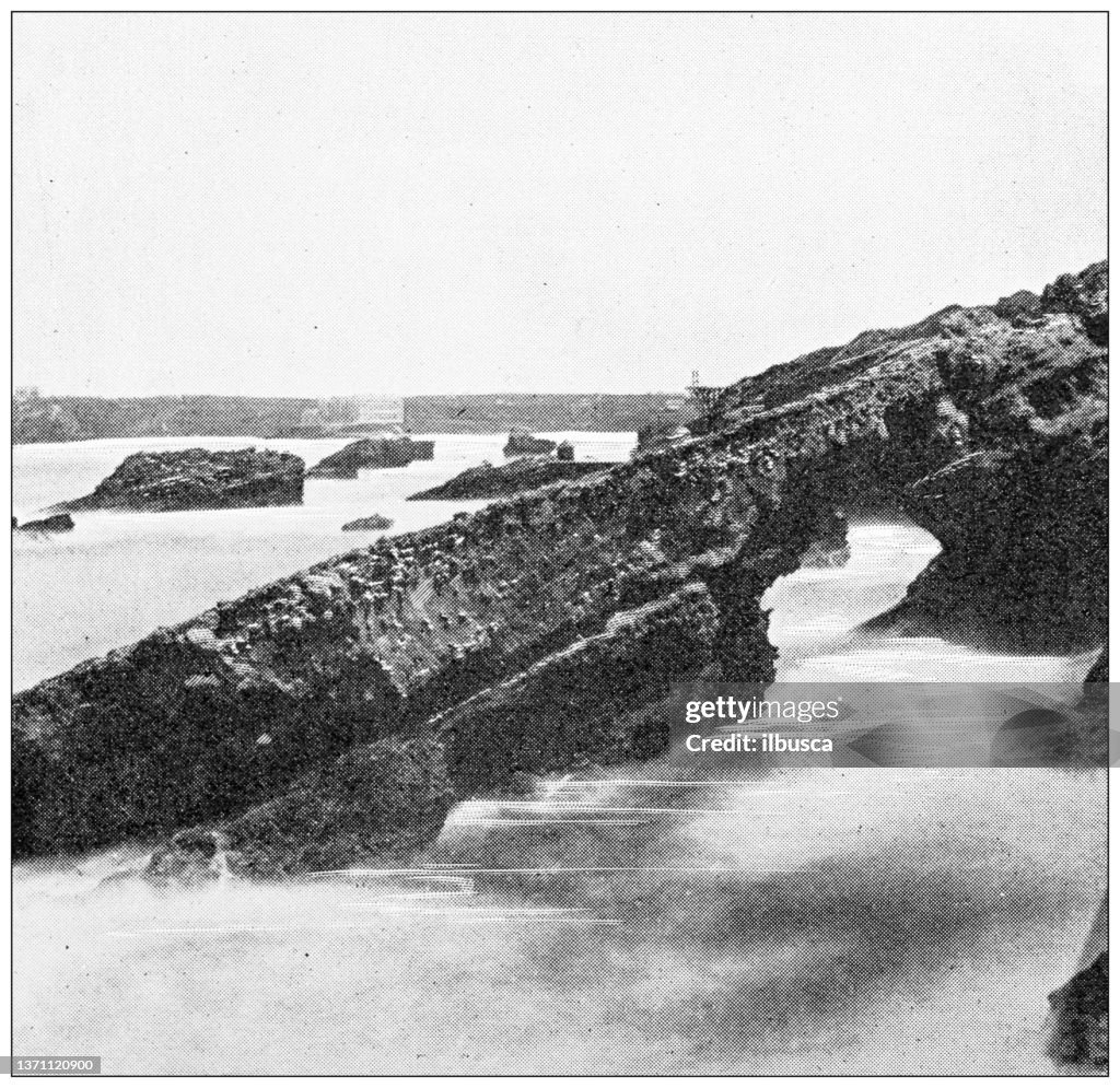 Antique travel photographs of France: Rocks at Biarritz