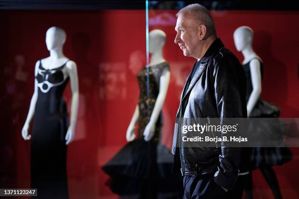 Fashion designer Jean Paul Gaultier attends a presentation during the opening of an exhibition of his work at Caixa Forum on February 17, 2022 in...