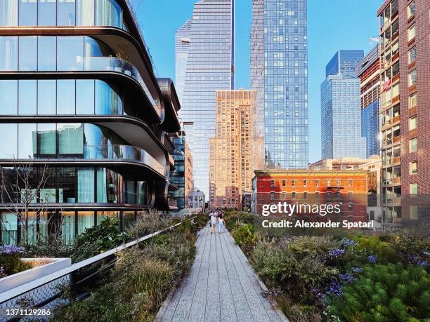 high line park and hudson yards skyscrapers in new york city, usa - ニューヨーク ストックフォトと画像