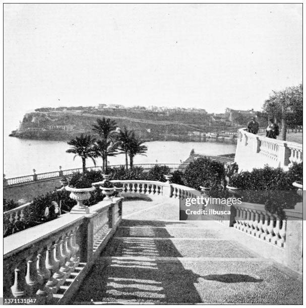 antique travel photographs: riviera, cote d'azur, monaco and monte carlo casino - monte carlo casino stock illustrations