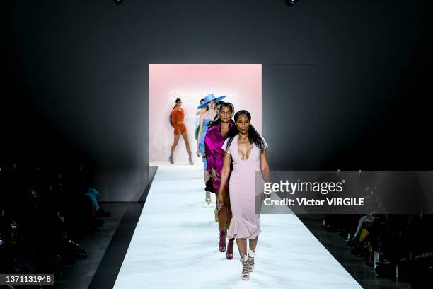 Model walks the runway during the Sergio Hudson Ready to Wear Spring/Summer 2022 fashion show as part of the New York Fashion Week on February 13,...