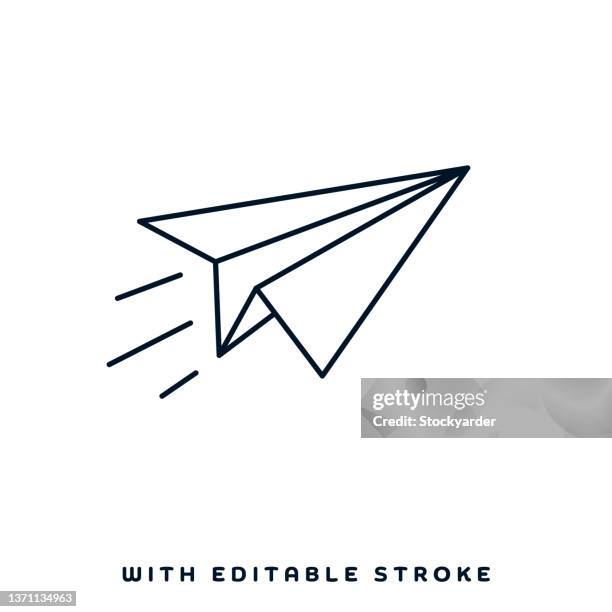 ilustraciones, imágenes clip art, dibujos animados e iconos de stock de diseño de iconos de línea de avión de papel - ala de avión