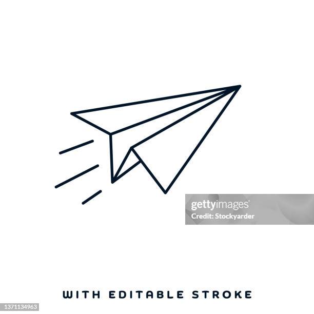 illustrazioni stock, clip art, cartoni animati e icone di tendenza di design dell'icona della linea aeroplano di carta - airplane flying