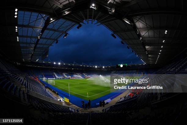 General view inside the stadium prior to the UEFA Europa Conference League Knockout Round Play-Offs Leg One match between Leicester City and Randers...
