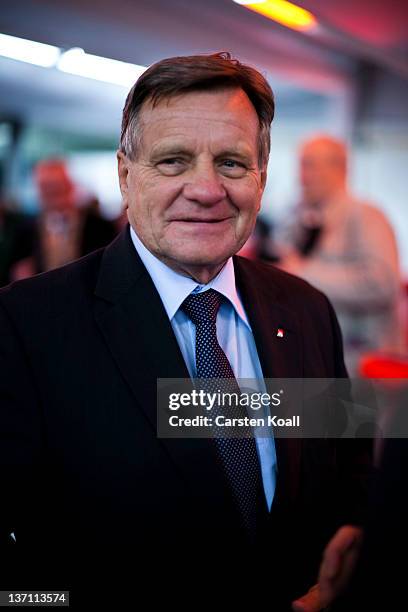 Hartmut Mehdorn, CEO of Air Berlin, attends the launch of Air Berlin service to Abu Dhabi at Tegel Airport on January 15, 2012 in Berlin, Germany....