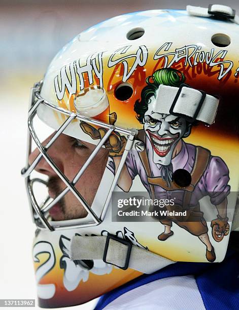 Jochen Reimer of EHC Muenchen looks on during the DEL match between EHC Muenchen and Thomas Sabo Ice Tigers on January 15, 2012 in Munich, Germany.