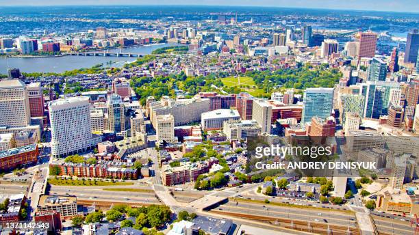 boston city. residential and financial district - boston aerial stock pictures, royalty-free photos & images