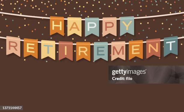 illustrazioni stock, clip art, cartoni animati e icone di tendenza di happy retirement banner bunting celebration confetti - pensionato