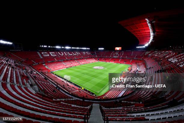 General view inside the stadium prior to the UEFA Europa League Knockout Round Play-Offs Leg One match between Sevilla FC and Dinamo Zagreb at...