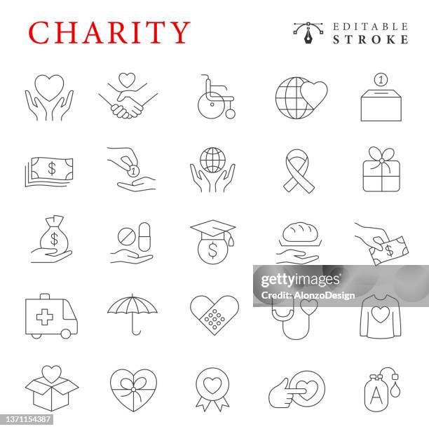 charity and donation line icons. editable stroke. - disabled badge stock illustrations