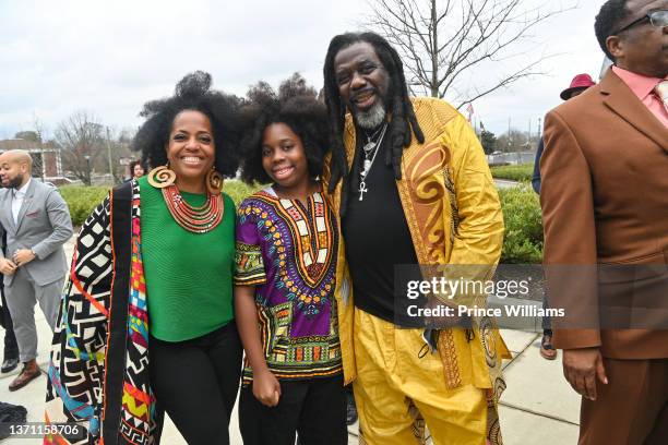 Rhonda Ross, Rodney Kendrick, and Raif-Henok Emmanuel Kendrick attend The Crown Jewel of Excellence Induction Ceremony at Mercedes Benz Stadium on...