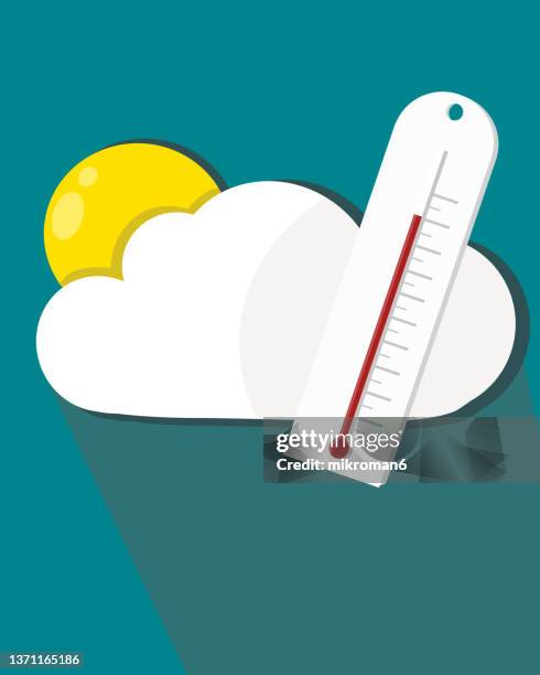 illustration of a cloud during a calm day with sun shining - weather thermometer stock pictures, royalty-free photos & images