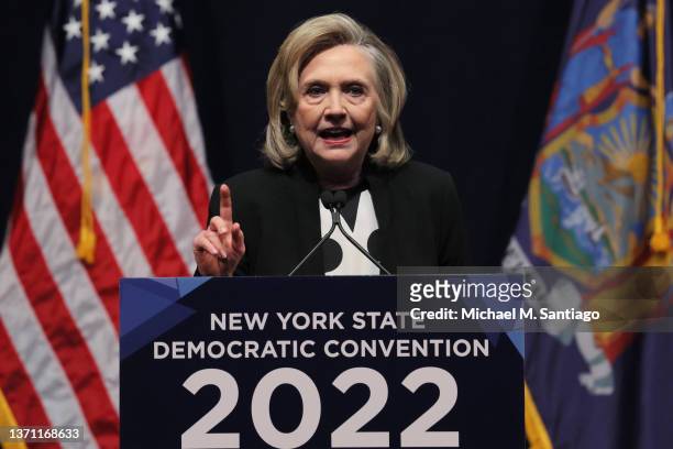 Former Secretary of State Hillary Clinton speaks during the 2022 New York State Democratic Convention at the Sheraton New York Times Square Hotel on...